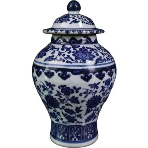 China Old Porcelain Blue And White Tangled Lotus Pattern Pot