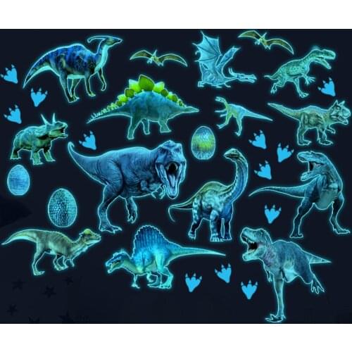 Fluorescent Stickers Cartoon Dinosaur Paradise Green/Blue Light Wall Stickers Childrens Room Luminous Stickers
