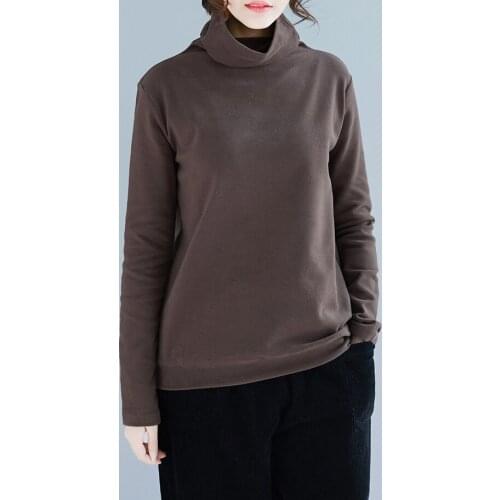 Winter Turtle Neck Plus Size 4XL Womens long-sleeved T-shirt High Collar Cotton Tshirt Loose Spring 2020 Women clothing 520G3