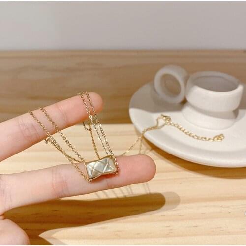 GSOLD Fashion Creative Rhombus Bag-Shape Pendant Double-Layer Chain Copper Geometric Necklace For Women Temperament Jewelry Gift
