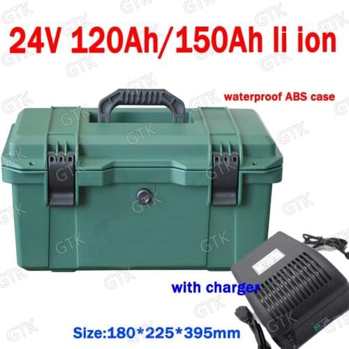GTK Waterproof 24V 150AH Lithium ion Battery 24v 120Ah li ion BMS for 2400w Solar energy storage inverter radio RV + 10A Charger