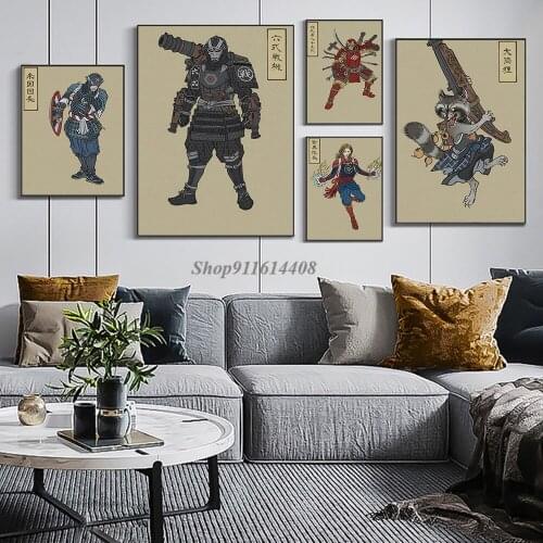 Canvas Painting Marvel Samurai Style Anime Captain America Poster and Print Creative Wall Art Picture for Home Living Room Decor