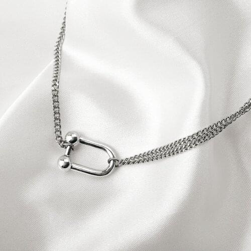 Korea Fashion U-shaped Pendant Thai Silver Retro Necklace For Women Clavicle Chain Vintage Jewelry Accesorios