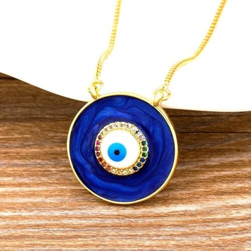 New Fashion Copper CZ Necklace 4 Colors Choice Classic Round Shape Eye Pendent Jewelry for Women Long Snake Chain Best Gift