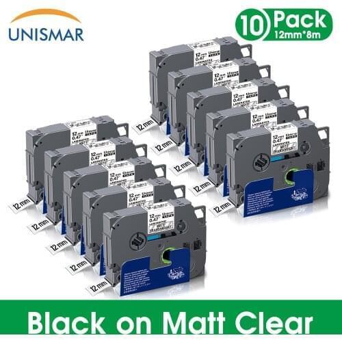 Unismar 10PK Multi-colored 12mm for Brother Tze-231 TZe-M31 TZe-131 Black on Matt Clear/White Laminated Label Tape for P-touch