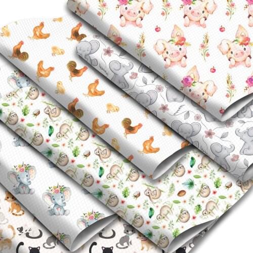 Animals Theme Faux Leather Sheets Pigs Dogs Cats Elephant Chicken Rabbit Pattern Printed Synthetic Leather Fabric for Crafts