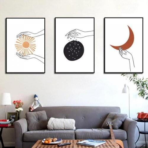 Nordic Style Minimalism Moon Sun Canvas Painting Wall Art Nordic Posters and Prints Wall Pictures for Living Room Decoration