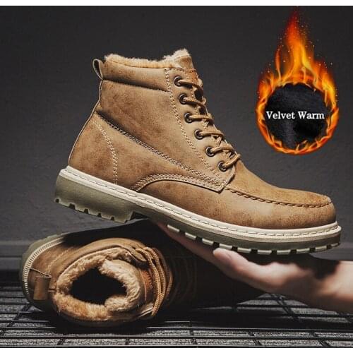 2019 Winter Men Boots Botas Hombre Shoes New Pu Leather Man Boots Comfortable Ankle Boots Short Plush Winter Warm Shoes Man