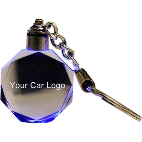 Men Luminous Key Chain custom made Logo LED Cut Glass Keychain Car Vehicle Logo Keyring Key Holder for Audi Car Key Ring Chain