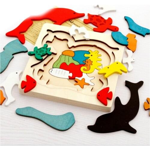 N027 Creative Diy Multilayer Children Assembling Jigsaw Puzzle Education Learning Tools Baby Kids Cartoon Wooden 3d Puzzles Toys