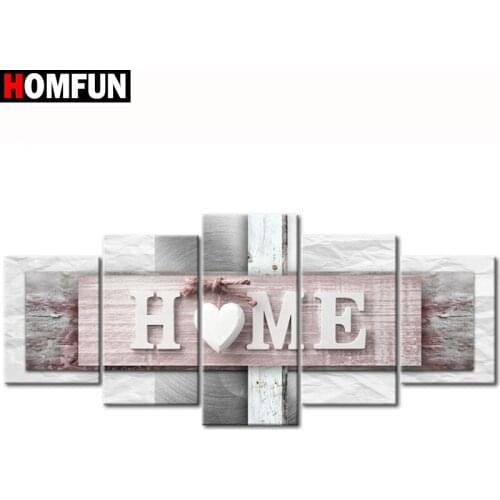 HOMFUN 5pcs Full Square/Round Drill 5D DIY Diamond Painting "Home sweet home" Multi-picture Combination Embroidery 5D Decor