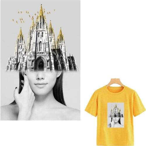 Patches For Clothing Abstract Buildings Garment Heat Print On T-Shirt Dresses Sweater Washable Parches Diy Patch