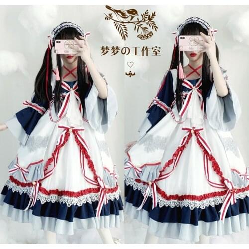 Original Design Genuine Chinese Style Navy SP Cross Strap Lolita Full Set Lolita Dresses sweet lolita Dress kawaii clothing