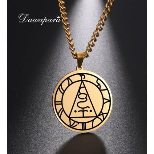 Dawapara Seal of Metatron Pendant Metatron Sigil Necklace Amulet Stainless Steel Jewelry Gift for Men