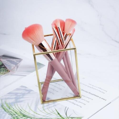 Golden Jewelry Classification Storage Cosmetic Storage Box Desktop Lipstick Finishing Glass Plaid Makeup Brush Organizer