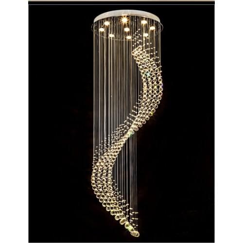 Modern Spiral K9 Crystal Chandelier Lighting Stair Duplex Ceiling Pendant Lamp for Dining Room Living Room Bedroom 110-240v