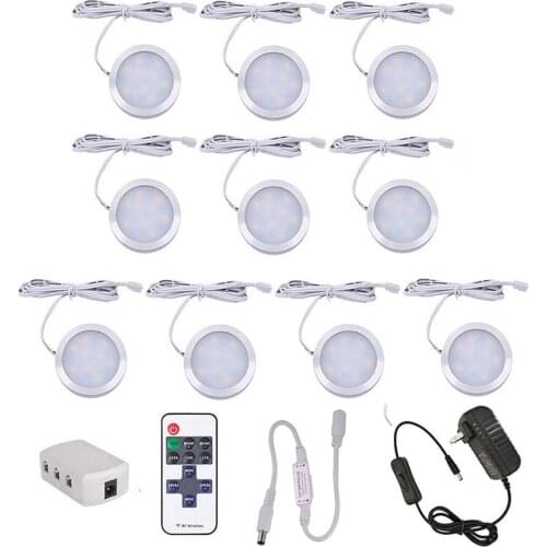2.5W 12V DC led Under Cabinet Puck Lights Remote Control Dimmable Kitchen Counter Closet Cupboard Lighting Indoor Night Lights