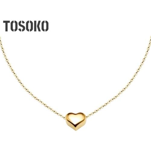 TOSOKO New Fashion Love Necklace Little Peach Heart Lady Valentines Day Confession Gift Stainless Steel Jewelry Necklace BSP034