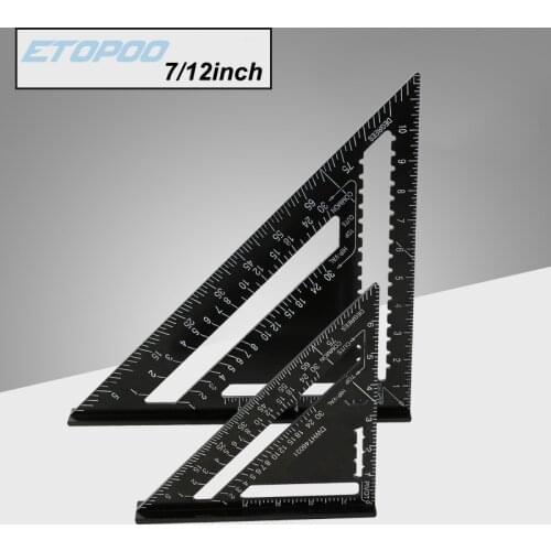 7/12 inch Angle Ruler Metric Aluminum Alloy Triangular Measuring Ruler Woodwork Speed Square ruler Triangle Angle Protractor