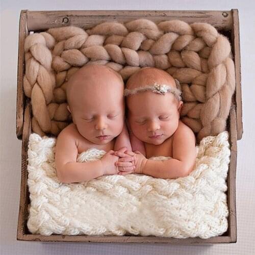 High Quality Hand-knitted Wool Crochet Baby Blanket Newborn Photography Props Chunky Knit Blanket Basket Filler