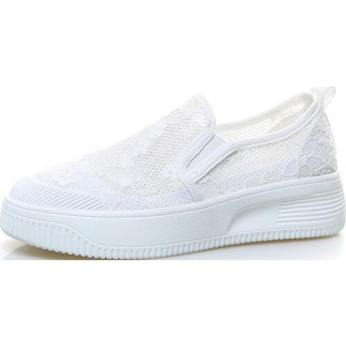 YSHUNIJ 2021 Summer New Small Fragrance Big Size Thick Bottom Lace Mesh Breathable Flat Bottom Lazy Shoes