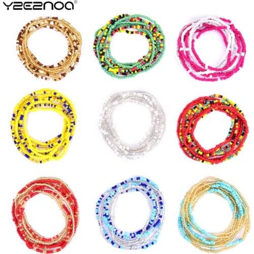 Women,Girls Double Row Beads Belly Waist Chains Bohemian Colorful Body Chains Beach Jewelry 10 Styles