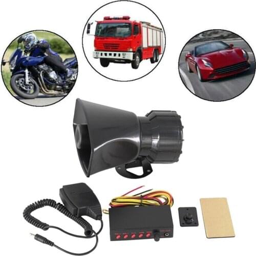 12V Police Siren Speaker 5 Tone Sound Volume Adjustment Vehicle Horn with Mic Loudspeaker Emergency Electronic PA System