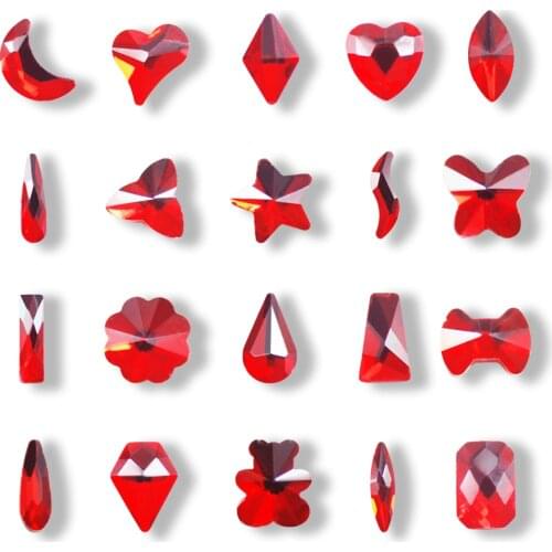 50Pcs/Bag Nail Art Decoration Fashion 3D Red Crystal Rhinestones Strass Star/Flower/Geometry Shape For DIY Manicure