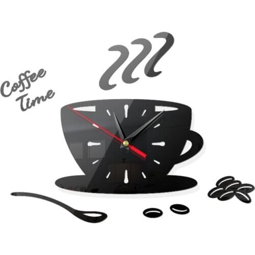 3D DIY Acrylic Wall Clock Modern Kitchen Home Decor Coffee Better Time Clock Cup Shape Needle Wall Clock Sticker