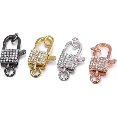 DIY Jewelry Accessories Copper Microinlaid Zircon Lock Shape Double Hanging CZ Lobster Clasp Bracelet Necklace Connecting Buckle