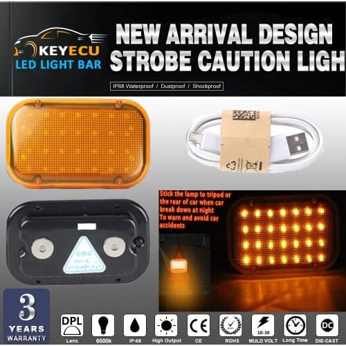 KEYECU Portable USB Charging Warning Van Truck Emergency Strobe Caution Lights Lamp with magnet Amber improve safety factor