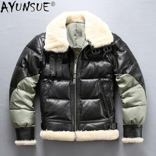 AYUNSUE Winter down jackets for men clothing genuine goatskin leather jackets real wool fur collar clothes ropa hombre LXR991