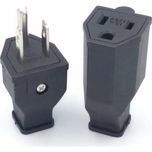 Black copper American Assembled industrial power adaptor plug 15A 125V US male and female Removable wiring plug socket convertor