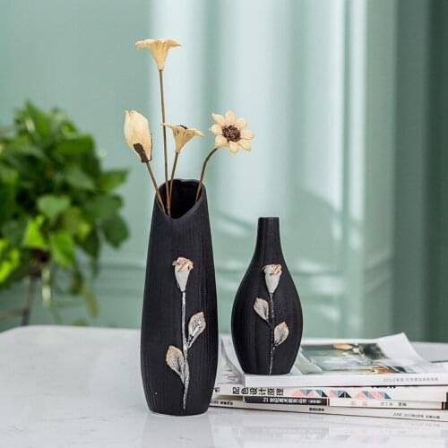 Creative Handmade Ceramic Flower Kneading Gold Inlaid Black Vase Decoration Office Home Desktop Home Decor Ornaments