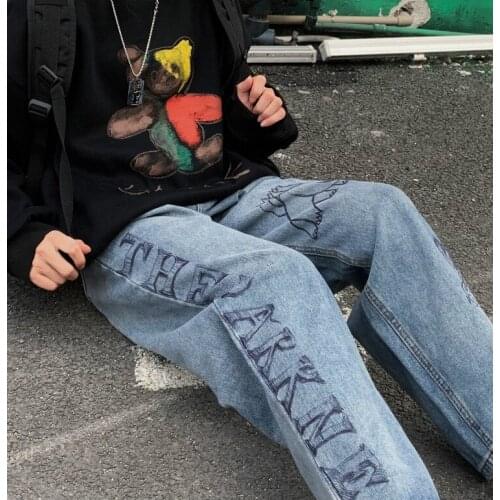 Jeans woman Korean hip-hop graffiti mujer pants pantalones vaqueros Straight loose high waisted cargo pants femme pantalon baggy