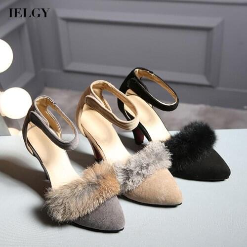 IELGY sexy large size thick heel fashionable pointed toe solid color Womens high-heeled sandals shallow mouth popular matte
