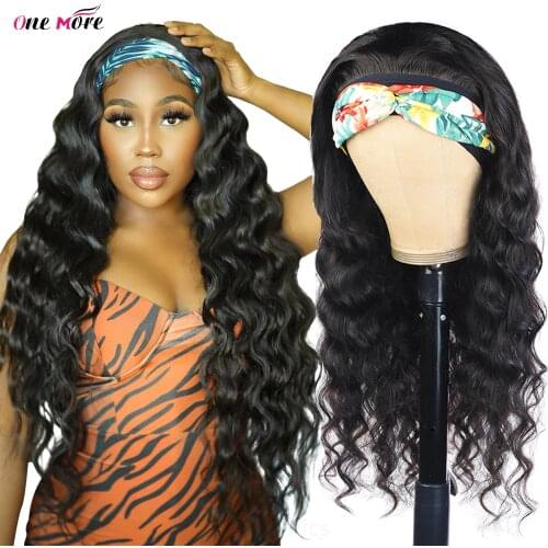 Brazilian Loose Deep Wave Headband Wig Human Hair Glueless Full Machine Made Wig With Headband Curly Human Hair Wigs For Women