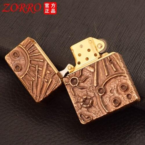 Zorro 912S thickened heavy armor machine three-dimensional relief pattern six-sided carving creative handmade brass lighter