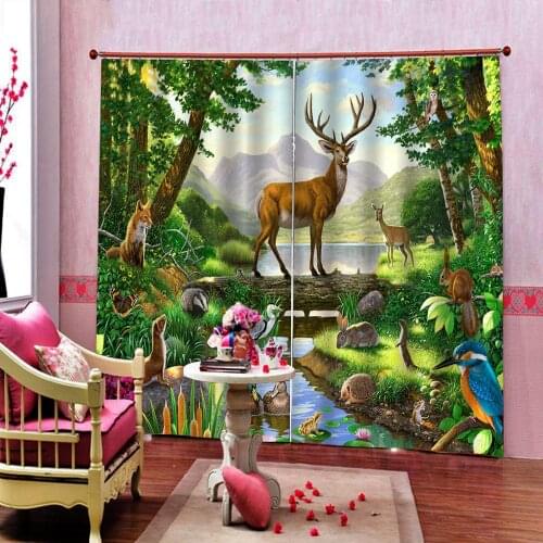 Forest Natural Scenery Animal paradise Curtain Photo Print For Childrens room Bedroom Blackout Window Drapes Decor Sets