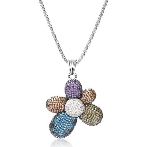 Punk Fashion Personality Colorful Flower Pendant Necklace Copper Zircon High Quality Jewelry Valentines Day Party Gift