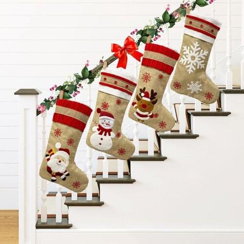 Fashion Christmas Stocking Candy Bag Elk Snowman Embroidery Christmas Decoration Pendant For Christmas home Decor gifts