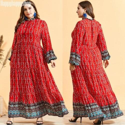 Plus Size Muslim Dress Abaya Women Kaftan Long Sleeve Loose Maxi Dresses Arab Robe Gown Jilbab Dubai Turkish Islamic Clothing