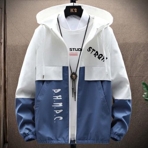 2021 Hot Sale Mens Patchwork Jacket Oversize Windbreakers Thin Brand Clothing New Male Autumn Outdoor Hooded Clothing