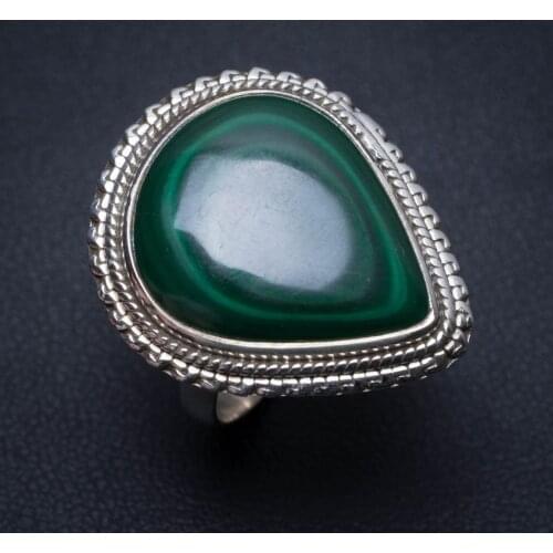 Natural Malachite Handmade Mexican 925 Sterling Silver Ring, US Size 7 S2276