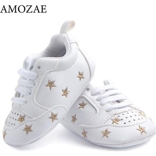 Newborn Baby Shoes Star Print First Walkers Baby PU Leather Soft Soled Infant Toddler Boys Girls Sneakers Prewalker Footwear