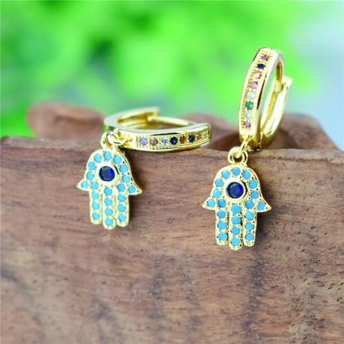 Charm Rainbow Copper Zircon Drop Earrings Fashion Palm Shape Pendant Earrings Crystal Jewelry Best New Year Gifts for Women