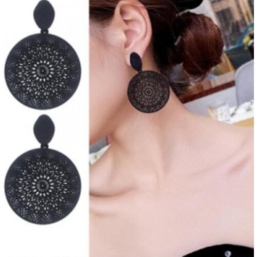 Wholesale Of New Korean Personality Black Ring Temperament Hollow-out Pattern Pendant Earrings In 2021 Earrings For Women