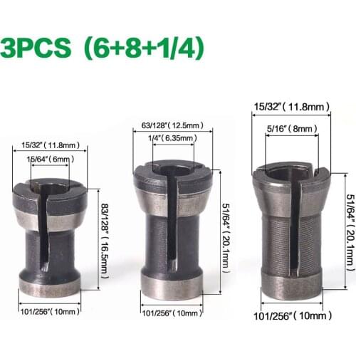 Chuck Router Bit Collet Trimming Machine 6/ 6.35/ 8mm Adapter Milling Cutter Set