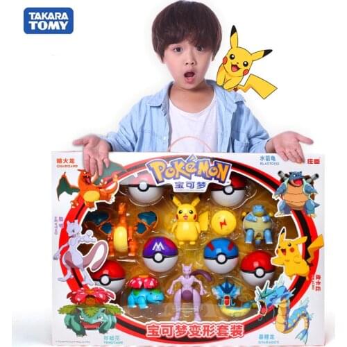 Genuine Pokemon Figure Elf Ball Model Pikachu Lunala Charizard Action Figure Model Pokemon Elf-ball Toy Set Kids Halloween Gift