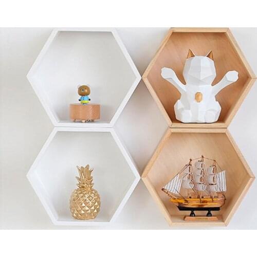 Solid Wood Wall Shelf Creative Home Bathroom Wall Hexagonal Storage Organizer Containers Wall Shelf Without Decorations